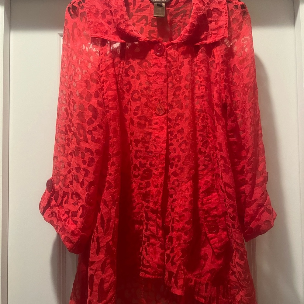 Multiples Red Leopard Print Blouse